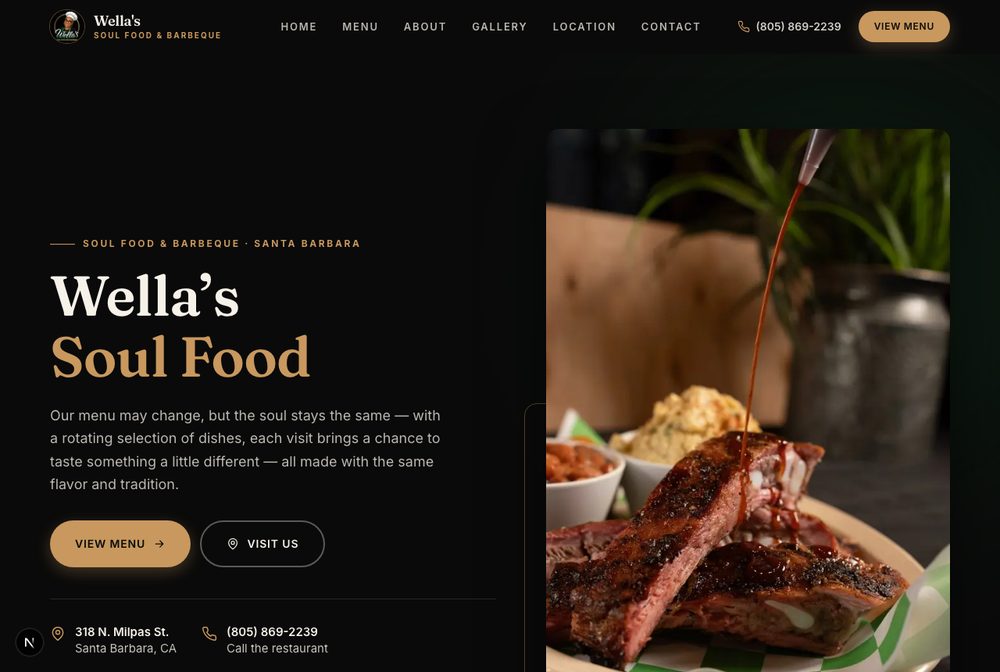Wella's Soul Food website homepage